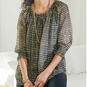 Soft Surroundings NWOT Ines Black Metallic Houndstooth Chiffon Blouse Medium